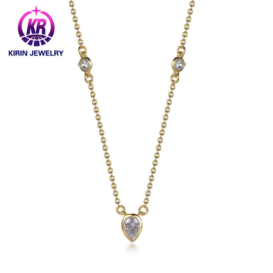 Gemnel fashion 925 sterling silver 18k gold heart diamond bezel necklace girls designer 925 sterling silver necklace Kirin Jewelry