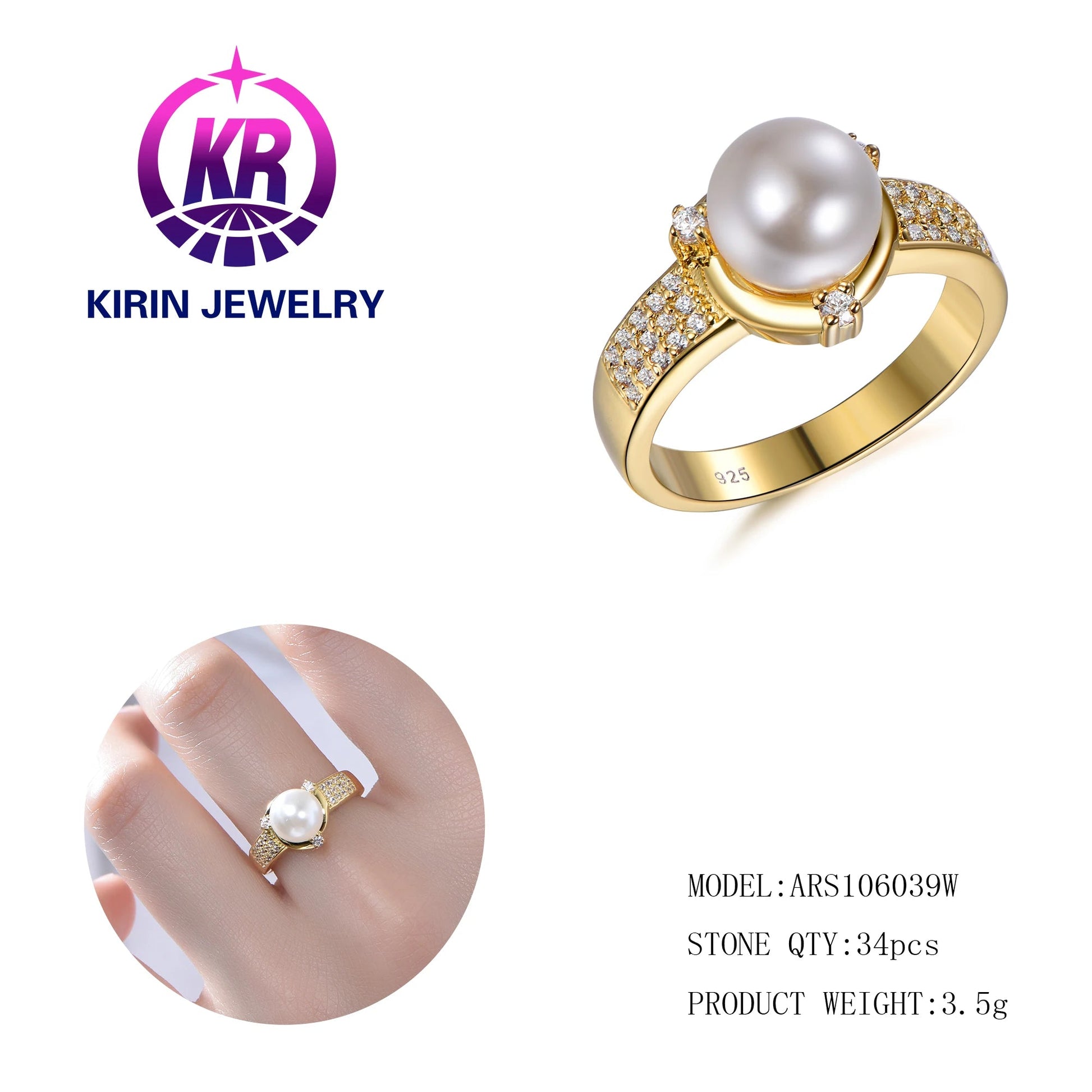 Genuine Pearl Jewelry Pearl Ring Designs Gold Rings With Diamonds 14K & 18K Gold Solid Gold Gemstone Ring For Women Kirin Jewelry