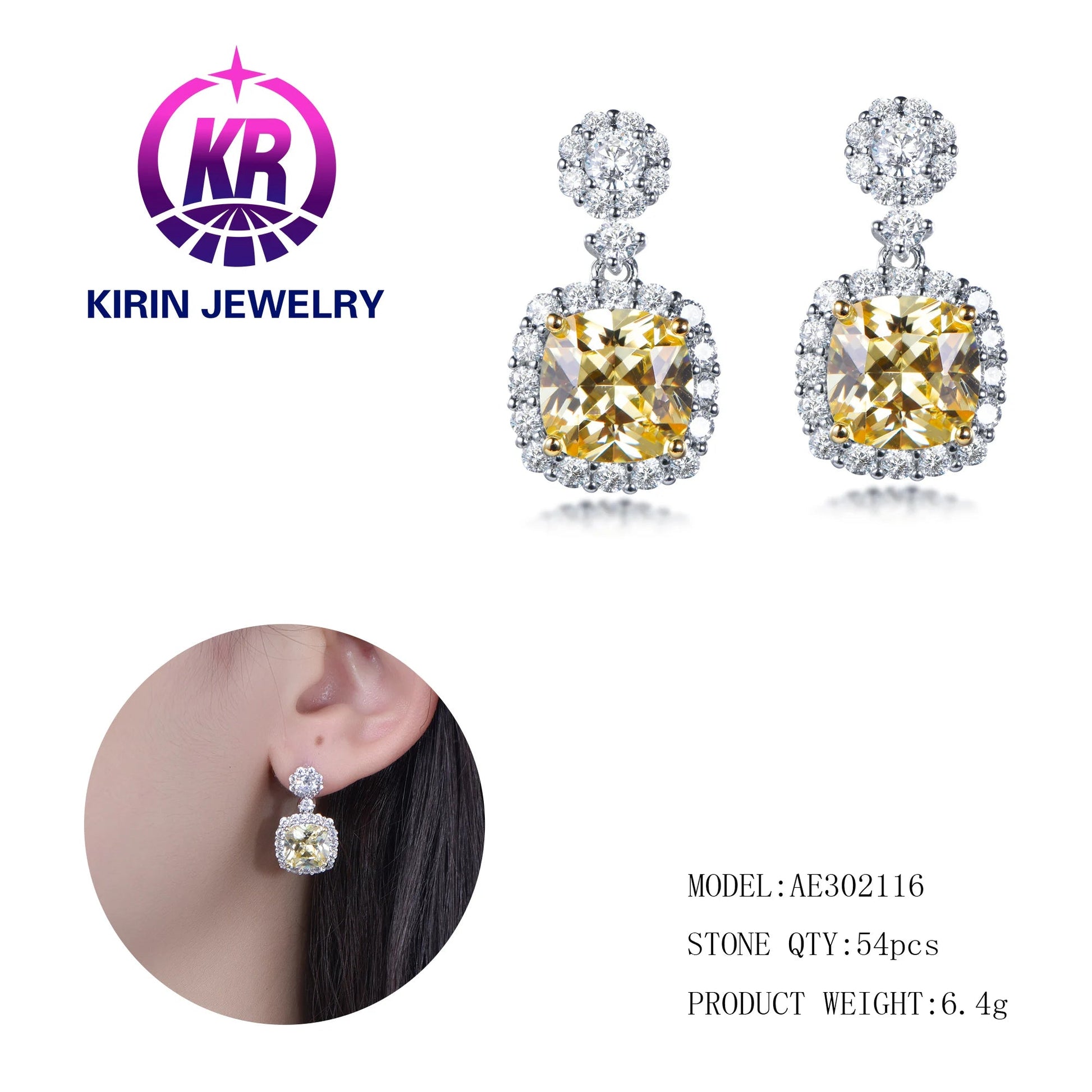 Gift Wedding Earrings Fashion Earrings Jewelry Drop Zircon Stone Silver Pendant Earrings for Women 3A White Cubic Zirconia Kirin Jewelry