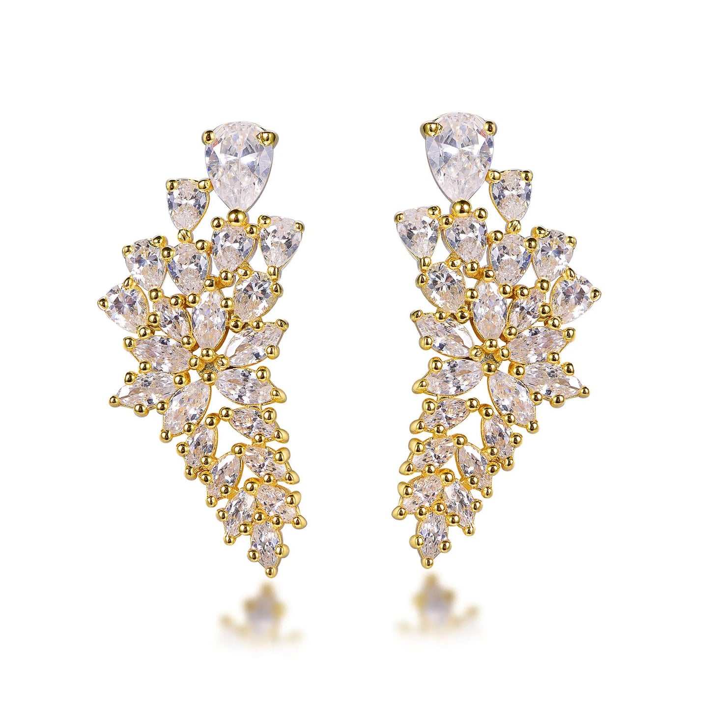 Gold Hollow Snowflake CZ Diamond Stud Earrings Grace Charming Fashion Women's Drop Earrings Jewelry Kirin Jewelry