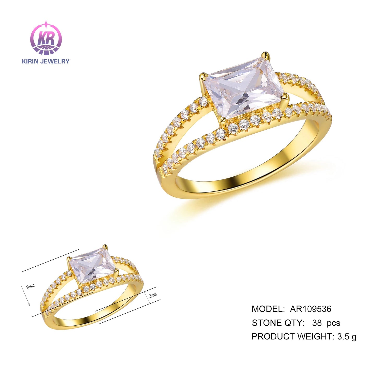 Gold Plated Ring Elegant Women's Full Diamond Ring 18K Gold Plated Tar Free Ring Double Layer Gold Plated 3A White Cubic Zirconia Ring Elegant Women's Full Diamond Ring 18K Gold Plated Tarnish Free Ring Kirin Jewelry