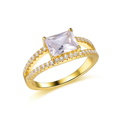 Gold Plated Ring Elegant Women's Full Diamond Ring 18K Gold Plated Tar Free Ring Double Layer Gold Plated 3A White Cubic Zirconia Ring Elegant Women's Full Diamond Ring 18K Gold Plated Tarnish Free Ring Kirin Jewelry