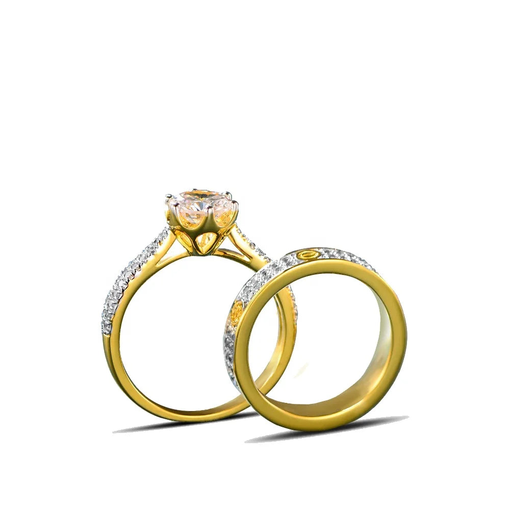 Gold Wedding Ring Jewellery 18k Gold 5A CZ Diamond Wedding Rings & Bands Lover Marriage Wedding Rings Set Kirin Jewelry