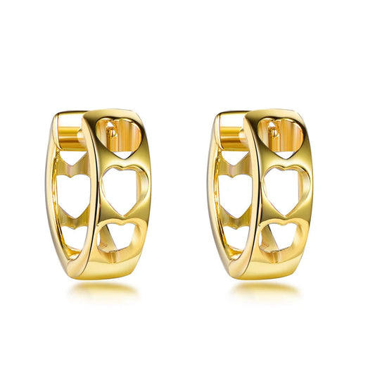 Gold-plated earrings with ring-shaped hollow hearts 925 silver earrings Heart-shaped design Kirin Jewelry