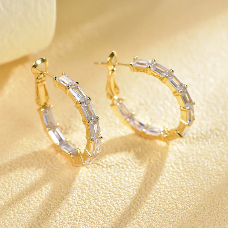 Gold plated hoop cubic zirconia earrings in 925 silver oversized studs fashion  jewelry Kirin Jewelry