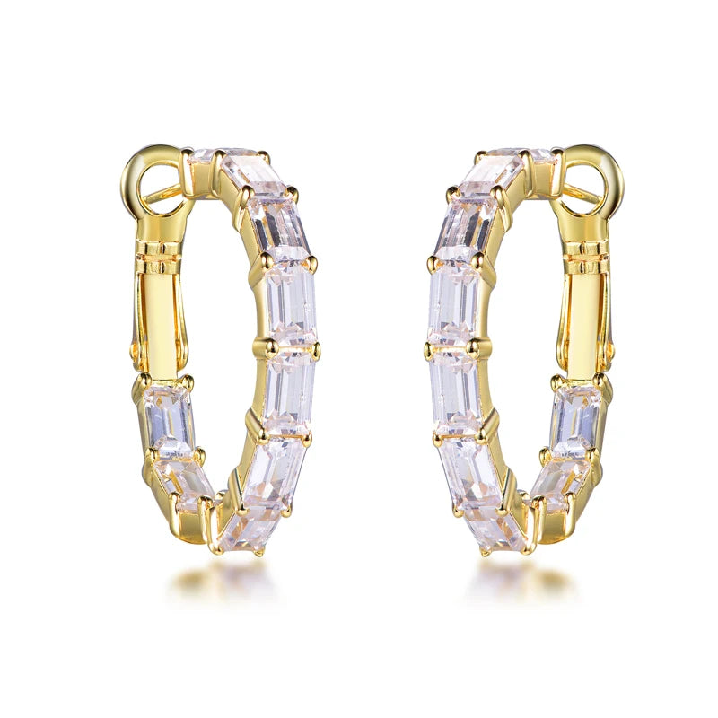 Gold plated hoop cubic zirconia earrings in 925 silver oversized studs fashion  jewelry Kirin Jewelry
