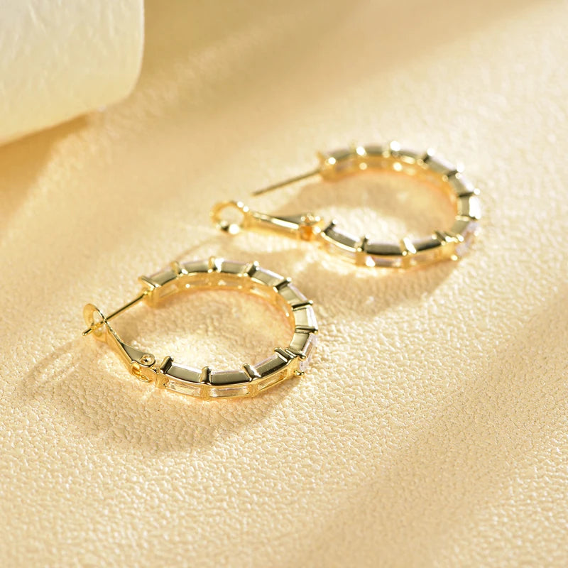 Gold plated hoop cubic zirconia earrings in 925 silver oversized studs fashion  jewelry Kirin Jewelry