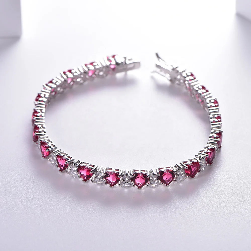 Gold wedding jewellery wholesale women's Ruby CZ Heart Bracelet & Earring Sets luxury wedding jewelry set Kirin Jewelry