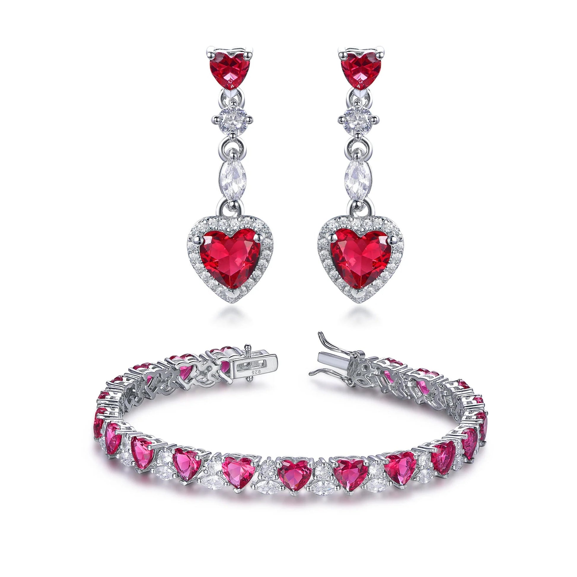 Gold wedding jewellery wholesale women's Ruby CZ Heart Bracelet & Earring Sets luxury wedding jewelry set Kirin Jewelry