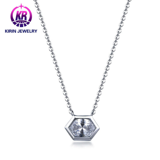 Handmade Fashion White Gold Plated 18K Single Diamond 925 Silver Pendants Necklace for Women Custom Jewelry Kirin Jewelry