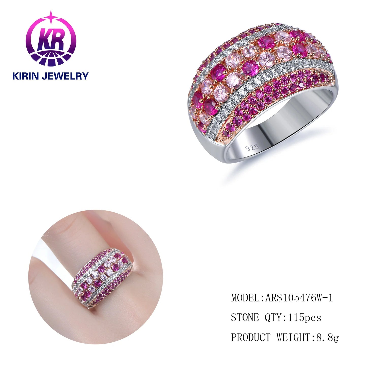 High-End Silver 925 wedding band ring Pink Light Purple 3A White Cubic Zirconia diamond Pink Ring for Women Kirin Jewelry