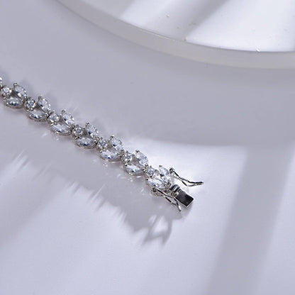 High Quality 925 Silver Bracelet Leaf Shape Round Marquise Cut Diamond 5A CZ Tennis Bracelet for Women Kirin Jewelry