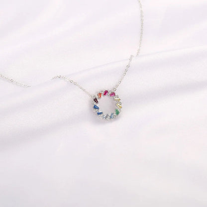 High Quality 925 Sterling Silver Jewelry With 3A CZ Circle Multi Color Pendant Necklace Kirin Jewelry