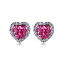 High Quality Invisible Inlaid diamond Ruby Heart Shaped Earrings Unique Simple Silver Stud Earrings Kirin Jewelry