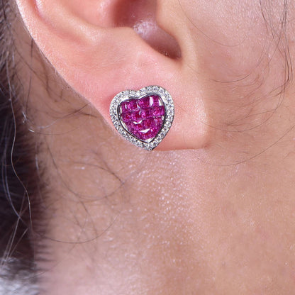 High Quality Invisible Inlaid diamond Ruby Heart Shaped Earrings Unique Simple Silver Stud Earrings Kirin Jewelry