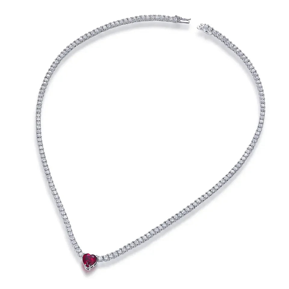 High quality Bridal wedding bling Tennis Chain 925 Sterling Silver Necklace with Red Ruby Women Gifts Jewelry Kirin Jewelry