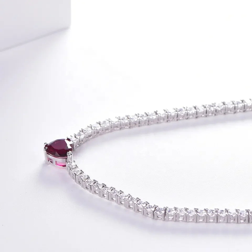 High quality Bridal wedding bling Tennis Chain 925 Sterling Silver Necklace with Red Ruby Women Gifts Jewelry Kirin Jewelry