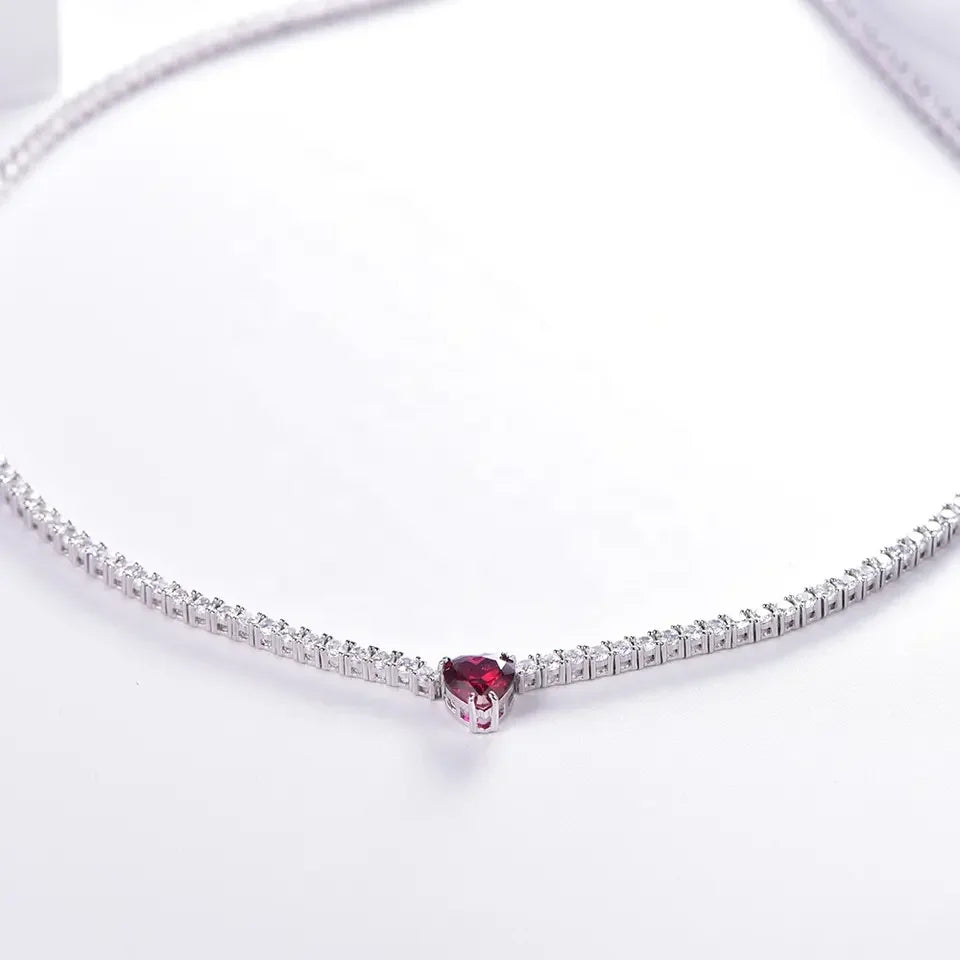 High quality Bridal wedding bling Tennis Chain 925 Sterling Silver Necklace with Red Ruby Women Gifts Jewelry Kirin Jewelry