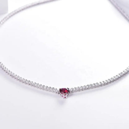 High quality Bridal wedding bling Tennis Chain 925 Sterling Silver Necklace with Red Ruby Women Gifts Jewelry Kirin Jewelry