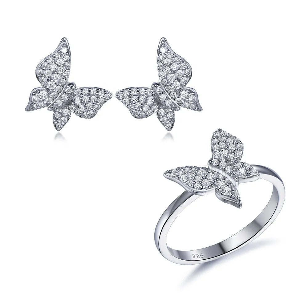 Highly recommend fashion jewelry butterfly jewellery sets women china wholesale earrings DIY flower butterfly ring 925 silver jewelry Kirin Jewelry