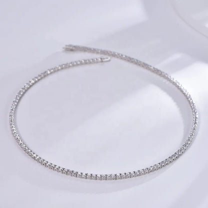 Hiphop 3mm Round Cut AAA CZ Diamond Tennis Necklace in Sterling Silver 17" 18" Diamond Eternity Necklace Kirin Jewelry