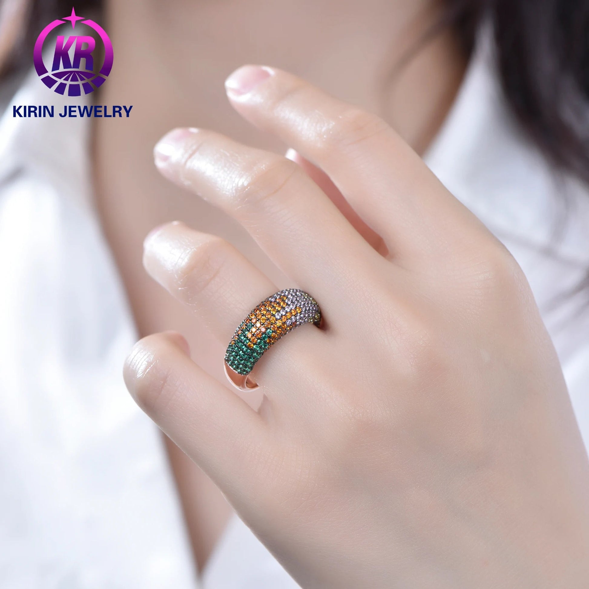 Hiphop Rock Style 925 Sterling Silver Rose Gold Jewelry Ring Moissanite Gemstone Pave Setting Engagement Rings Kirin Jewelry