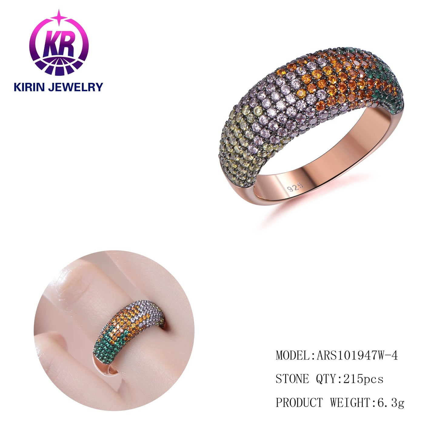 Hiphop Rock Style 925 Sterling Silver Rose Gold Jewelry Ring Moissanite Gemstone Pave Setting Engagement Rings Kirin Jewelry