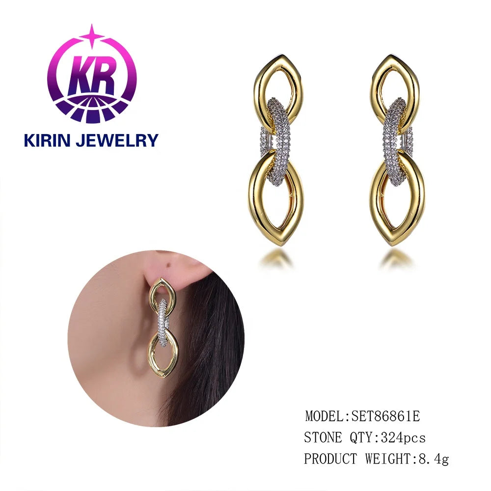 Hiphop drop chain earrings 925 chain earrings for Women 2021 cubic zirconia diamond 18K gold 925 sterling silver chain earrings Kirin Jewelry