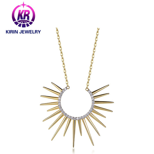 Hot 18K Gold Plated Rising Sun Burst Necklace Sunset Pendants for Necklace Women Plain Simple 925 Sterling Silver Jewelry Kirin Jewelry