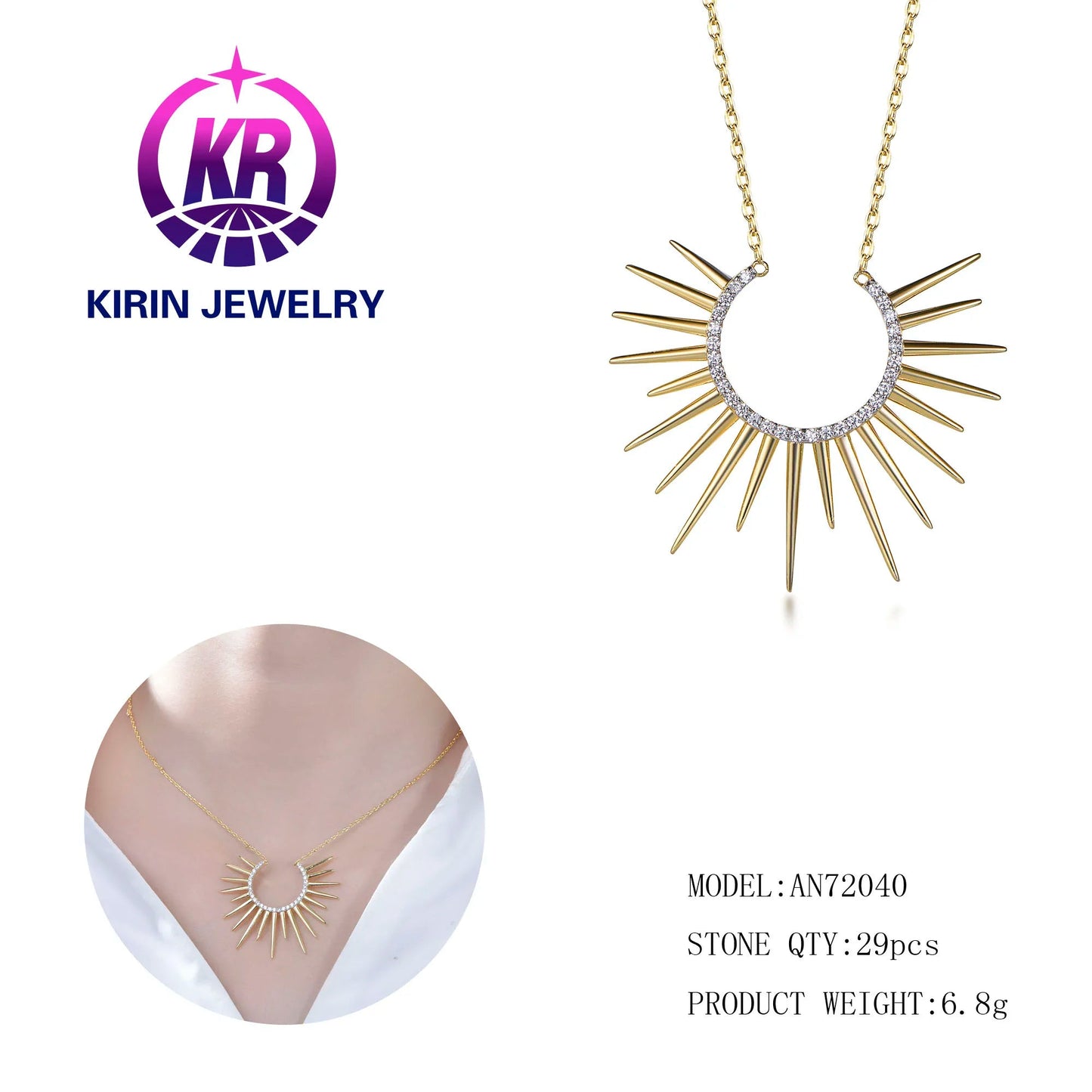 Hot 18K Gold Plated Rising Sun Burst Necklace Sunset Pendants for Necklace Women Plain Simple 925 Sterling Silver Jewelry Kirin Jewelry