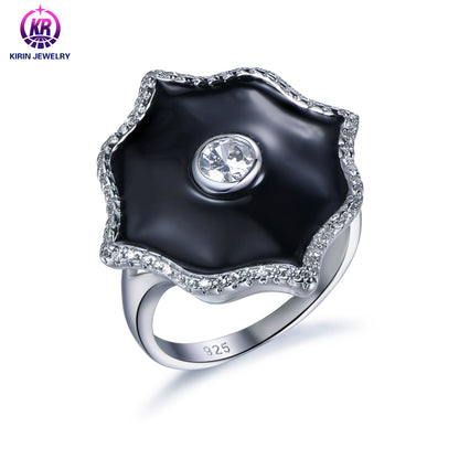 Hot Sale Black Polygon Shaped 925 Sterling Silver Engagement Ladies  Diamond Ring for Gift Unisex Jewelry Kirin Jewelry