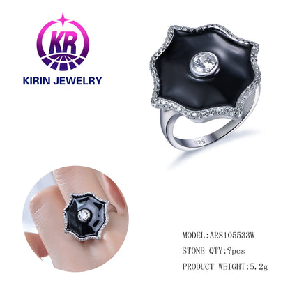 Hot Sale Black Polygon Shaped 925 Sterling Silver Engagement Ladies  Diamond Ring for Gift Unisex Jewelry Kirin Jewelry