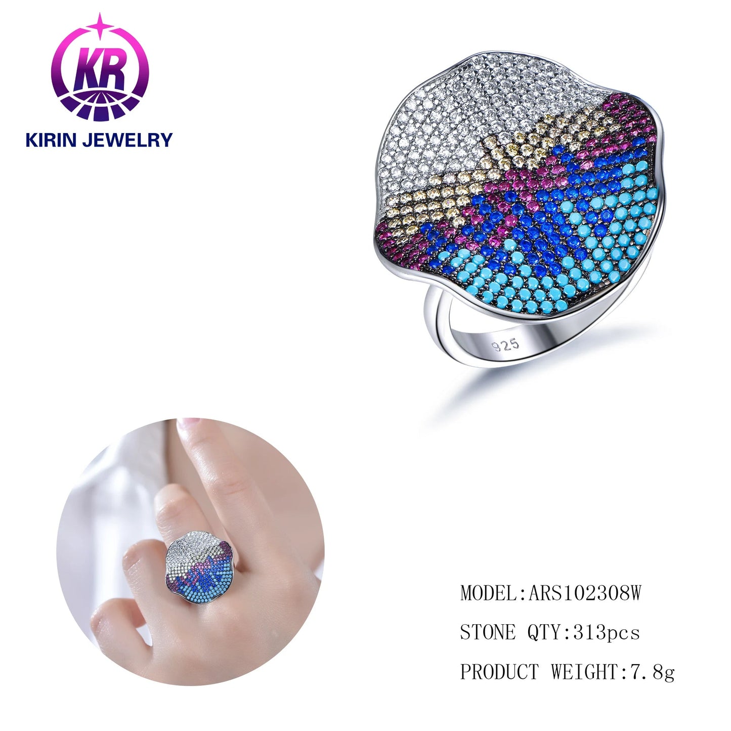 Hot Selling Style 925 Sterling Silver 3A Cubic Zirconia Full Diamond Rose Gold Black Luxury Hiphop Engagement Ring Kirin Jewelry