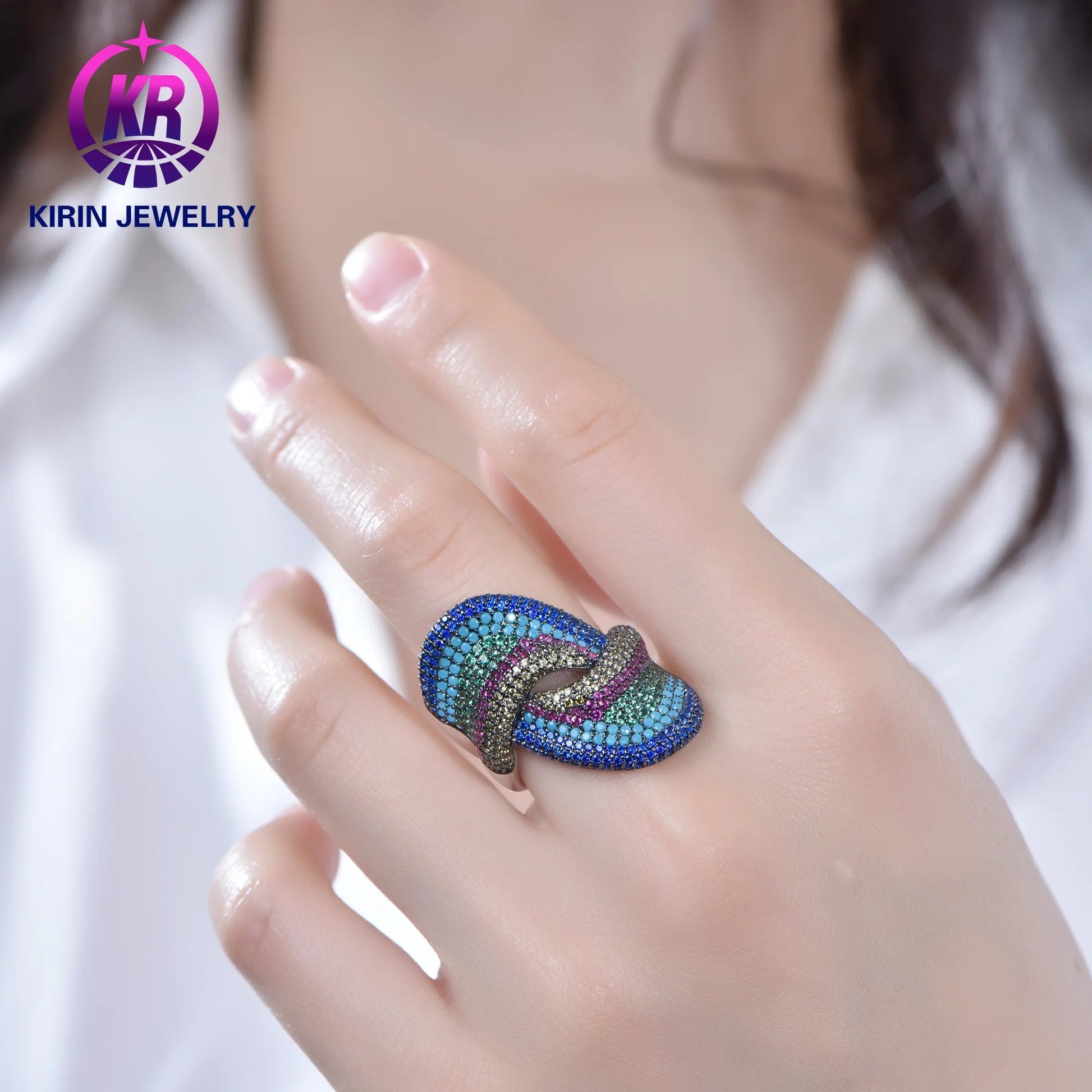 Hot Selling luxury ring 925 Sterling Silver trendy rings Full Diamond Deep Blue Knot Wedding Rings Silver CZ Diamond Rings For Women Kirin Jewelry