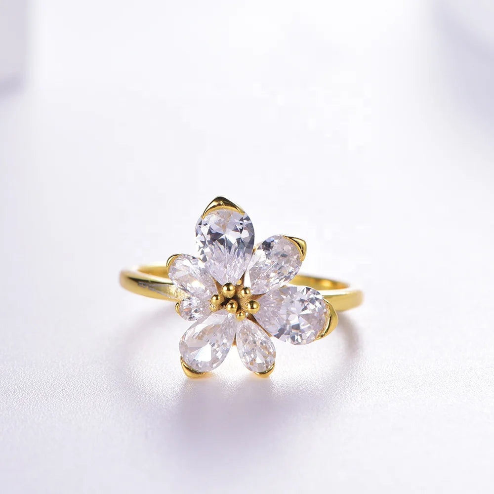 Hot sale classics designs jewelry 14k 18k real gold flower shape diamonds rings for women marriage rings Kirin Jewelry