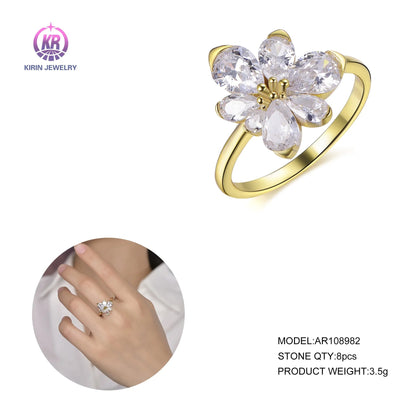 Hot sale classics designs jewelry 14k 18k real gold flower shape diamonds rings for women marriage rings Kirin Jewelry