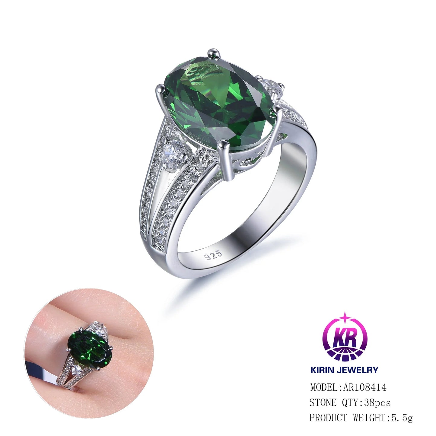 Hot sale custom fashion jewerly 925 sterling silver emerald ring jewelry wholesale for women diamond ring Kirin Jewelry