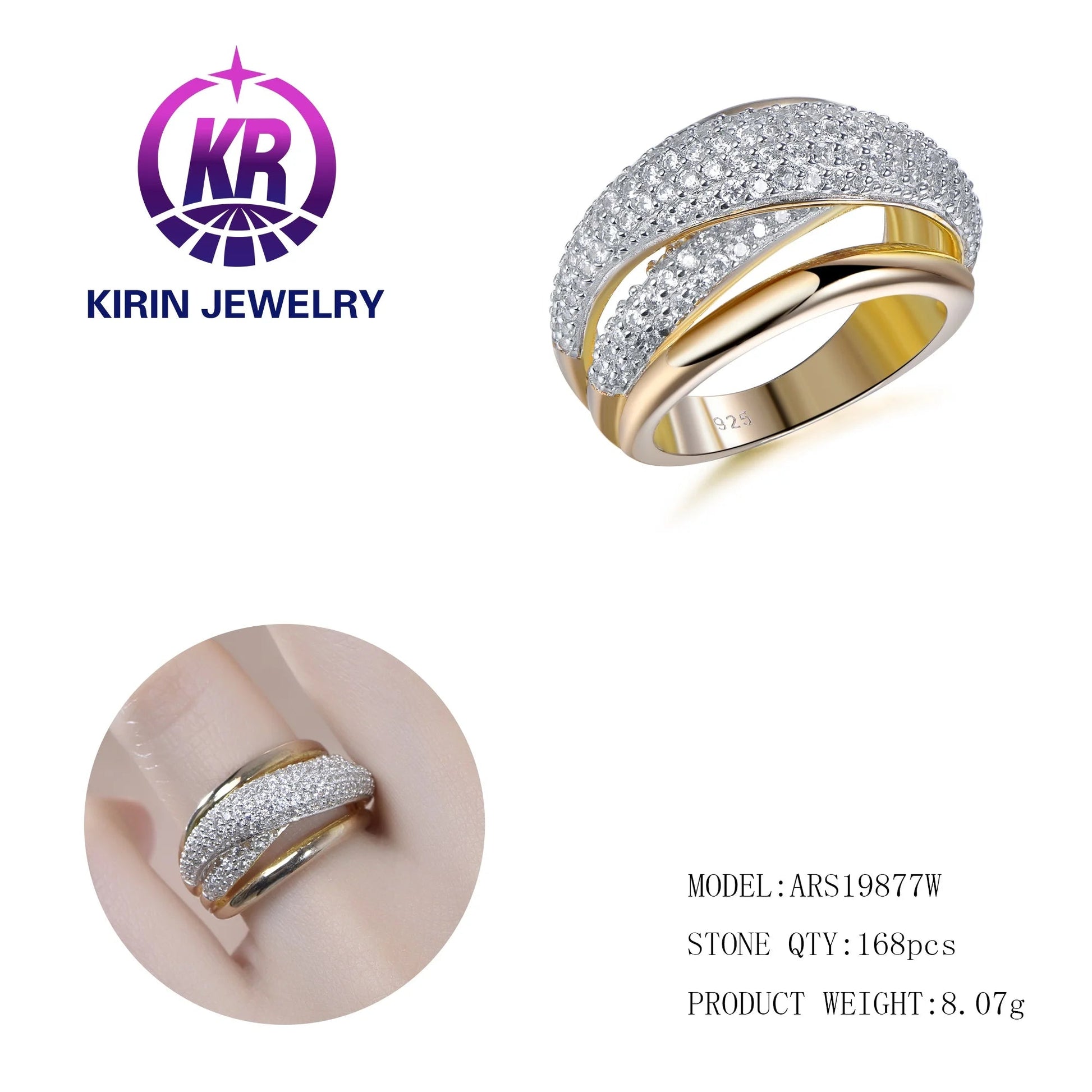 Hot sale full diamond man ring 925 Sterling Silver 14K & 18K gold solid ring Cubic Zirconia for men engagement Kirin Jewelry