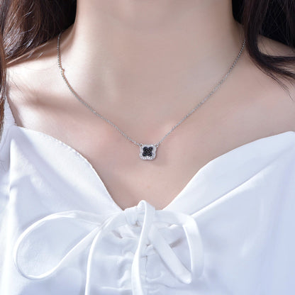 Hot sale pendant four-leaf clover necklace Rhodium & Black pendant Black Spinel & 3A White Cubic Zirconia collarbone chain Kirin Jewelry