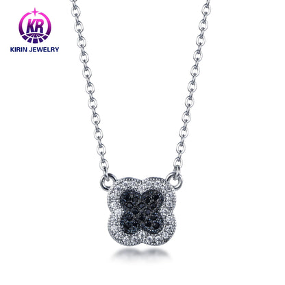 Hot sale pendant four-leaf clover necklace Rhodium & Black pendant Black Spinel & 3A White Cubic Zirconia collarbone chain Kirin Jewelry