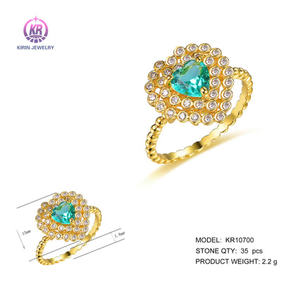 Hot sell womens emerald Light Blue & 3A White Cubic Zirconia gold plated fine jewelry rings jewelry rings Kirin Jewelry