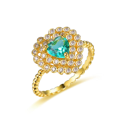 Hot sell womens emerald Light Blue & 3A White Cubic Zirconia gold plated fine jewelry rings jewelry rings Kirin Jewelry