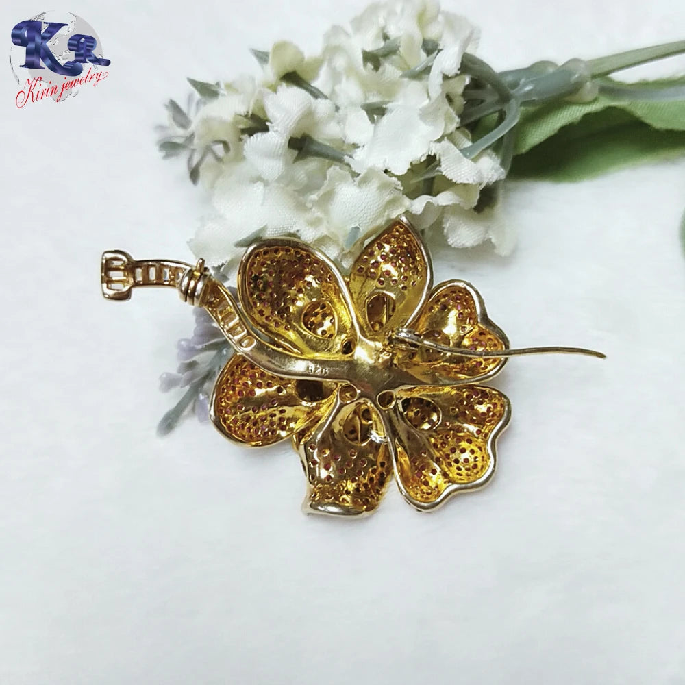 Hot selling very popular gold plated silver flower brooch Kirin Jewelry