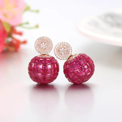 Invisible Setting Ruby Zircon Earrings Jewelry New Model Stud Earring Customized Ball Women Fashion Dangle Earrings Jewelry Kirin Jewelry