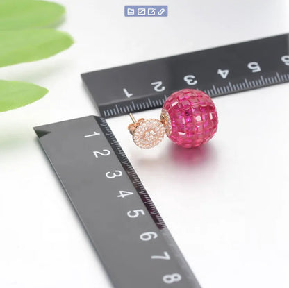 Invisible Setting Ruby Zircon Earrings Jewelry New Model Stud Earring Customized Ball Women Fashion Dangle Earrings Jewelry Kirin Jewelry