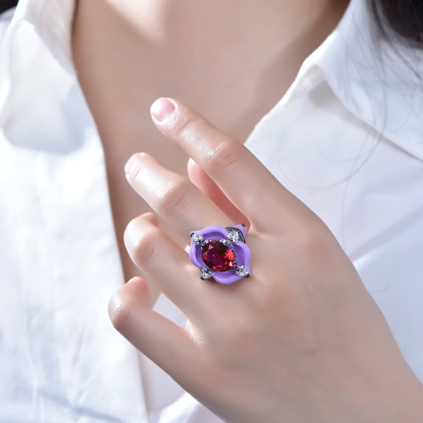 Jewelry Diamond ruby Spinel Gemstone Ring 925 Sterling Silver Big Stone Fine Purple Jewelry Manufacturer Kirin Jewelry