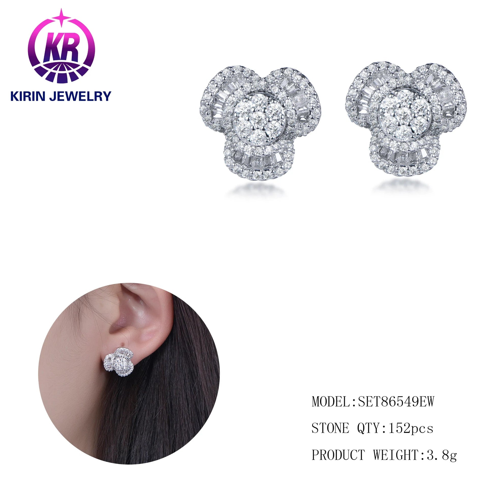 Jewelry Fashion 3A White Cubic Zirconia CZ diamond Stud Earring 925 Sterling Silver Earrings Jewelry Kirin Jewelry