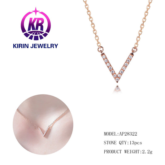 Jewelry personalized Design V-shaped Fashion Elegant Luxury Diamond 3A White Cubic Zirconia Plated Necklace Kirin Jewelry