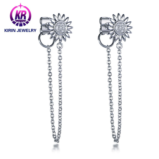 Jewelry pure silver 925 jewelry beautiful sunflower chain earrings earrings smile funny earrings jewelry Women's earrings Kirin Jewelry