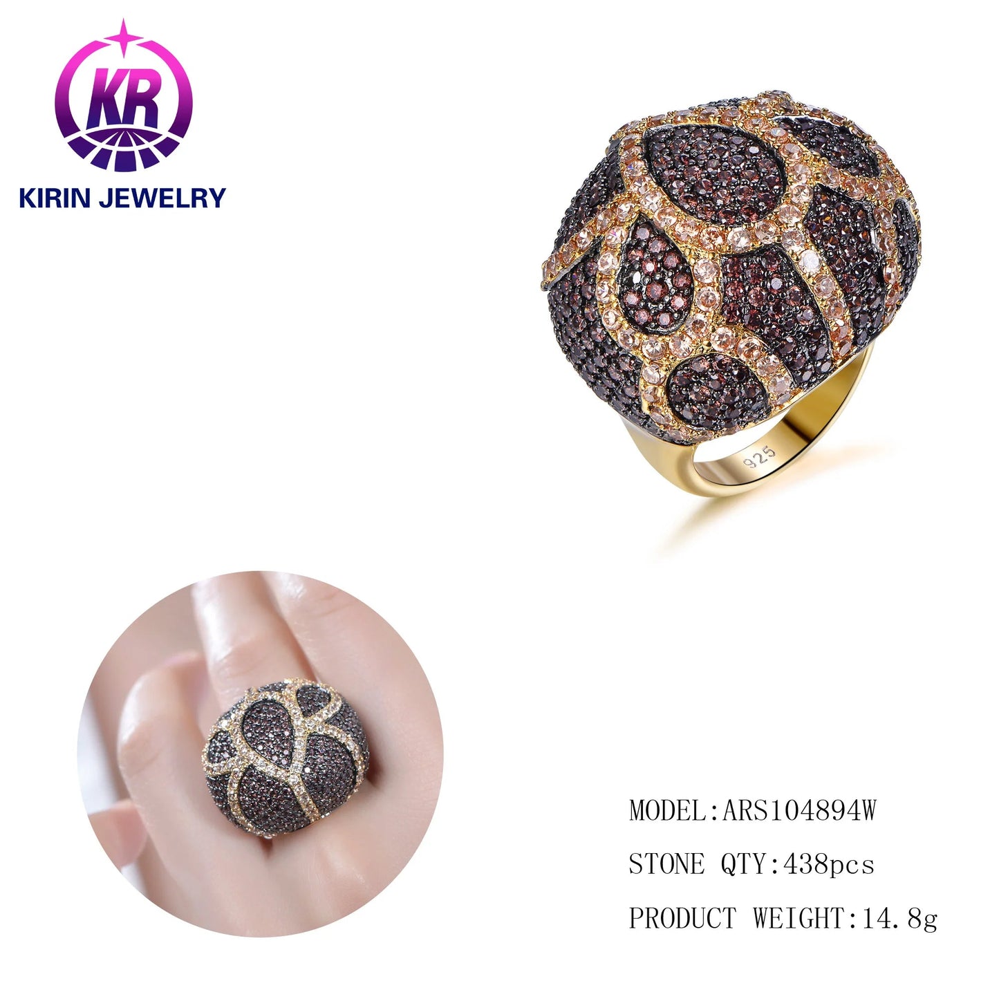 Jewelry wholesale fashion Deep Champagne 925 Sterling Silver diamond 14K & 18K Gold plated rings for women Kirin Jewelry